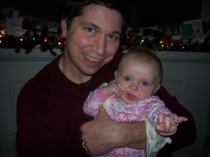 Another triumphant feeding! Daddy and Stella celebrate after Stella takes 135 mls from the bottle!