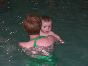 Stella's a little shy in the pool--at first.